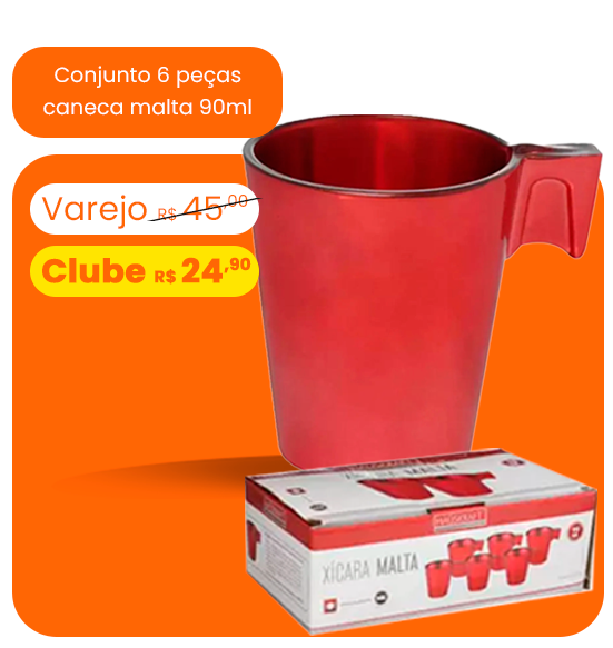 Conjunto 6 peças caneca malta 90ml varejo 45,00 clube 24,90