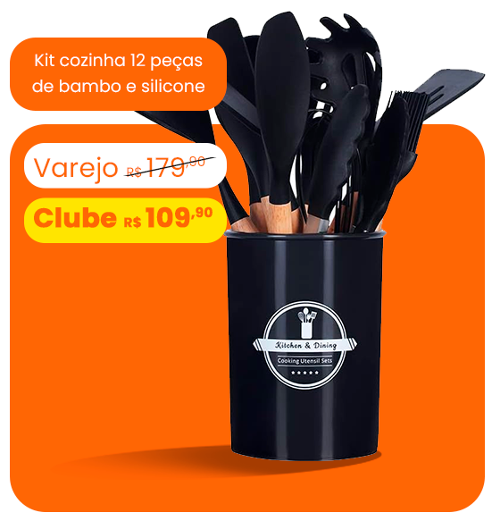 Kit cozinha 12 peças de bambo e silicone  Varejo R$179,90 Clube R$109,90